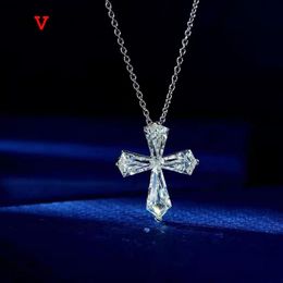OEVAS 100% 925 Sterling Silver Sparkling High Carbon Diamond Cross Pendant Necklace For Women Wedding Party Fine Jewery Gifts