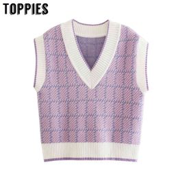 Toppies New Chaleco Mujer Jersey Plaid Women Knit Sweater Spring Pullover Vest Women 210412