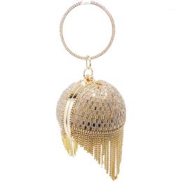 Luxury Rhinestone Tassel Handbag Ring Handle Ball Shape Purse Glitter Clutch Bag Hardware Edging For Party Storage Bags