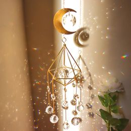 Decorative Objects & Figurines Diamond Wind Chime Catching Light Moon Metal Frame Ball Pointed Bead Flower Pendant Home Garden Decor