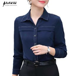 Professional Formal Shirt Women Chiffon Temperament Navy Blue Spring Long Sleeve Loose Blouses Office Ladies Work Tops 210604