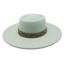 Classical 9.5CM Wide Brim Fedora Hats For Women Winter Warm Derby Bowler Dress Hat Wedding Decorate Formal Hat