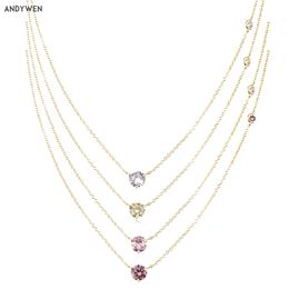 ANDYWEN Winter 925 Sterling Silver Gold Lavender Zircon Pendant Charm Necklace Long Chain Luxury Wedding Jewelry Gift