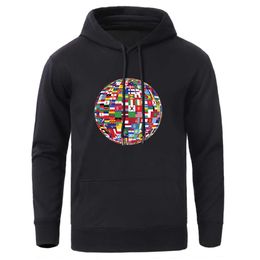 Globe Of Flags World Map Print Hoodies Sweatshirt Man Fleece Warm Long Sleeve Pullover Hooded Winter Fleece Hoody Men's Clothing H0909