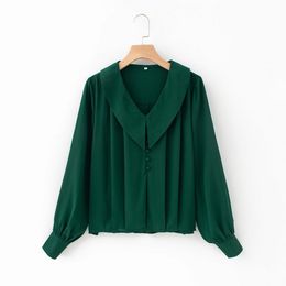 HSA Autumn Arrivals Turn Down Collar Army Green Formaly Blouse and Long Sleeve OL Casual Tops Solid Blusa 210417