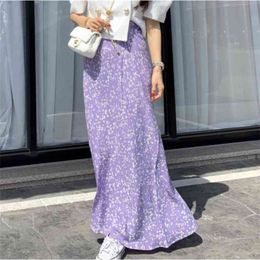 Maxi Skirt Womens Skirts Clothing High Waist Harajuku Vintage Streetwear Floral Casual Chiffon Fashion 210519