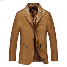 Men leather suit spring and autumn blazer male sheepskin tops genuine split slim jacket black brown coat 210923