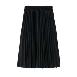 PERHAPS U Black Solid Button A Line Pleated Ruched Midi Skirt Empire Summer Casual S0070 210529