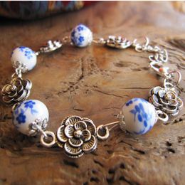 China Folk Ceramic Bracelets Beads Flower Handnmade Jewellery Link Chain Charm Bracelet for Women Mix 9Colors Wholesale