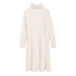 PERHAPS U Women Twisted Knitted Jacquard Turtle Neck Long Sleeve Knee Length Dress Brown Apricot Casual Autumn Winter D2209 210529