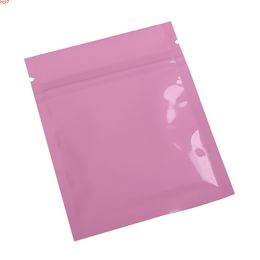Custom Logo 7.5x10cm (3x4in) Tear Notch Aluminum Foil Plastic Flat Ziplock Package Bags Glossy Pink Zip Lock Bag Thickhigh qty