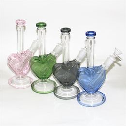 9 inch Pink Glass Bong Heart Shape Hookah Shisha Water Pipe Philtre Bubbler W/ ICE Catcher heart shape glass bowl