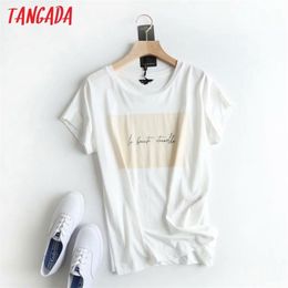 women print white cotton T short sleeve O neck tees ladies casual tee shirt street wear top 6D1 210416