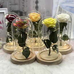 Decorative Flowers & Wreaths Valentine's Day Gifts Dried Rose Flower Bouquet LED Light Gift Bag Box Birthday Wedding Home Decoration