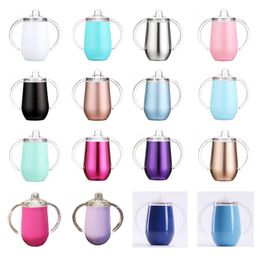 10oz Kid Water Bottle Mugs Stainless Steel Tumblers with Handle Travel Baby Sippy Cup BAP FREE WWQ