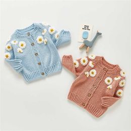 Spring Baby Girls Embroider Cardigan Coat Clothing Autumn Baby Girls Long Sleeve Printing Knit Coat Children Kids Girls Coats 211106