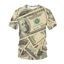 Party Favour Fashion Men's 3D 100 Dollar Pattern Big Sizer T-shirt Summer Short-sleeved Pullover USD Printing Casual Top For Gifts