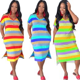 Women striped Dresses Short sleeve SKirts Causal loose dress Summer Clothing S-XL trendy stripe midi skirt skinny packaged hip skirtss 4764