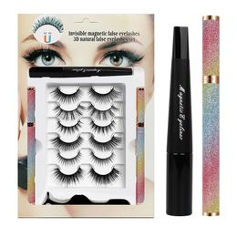 Hand Made Reusable 6 Pairs 3D Invisiable Magnetic False Eyelashes Set Soft & Vivid Natural Fake Lashes Glue Free Strong Stickiness With Magnet Eyeliner Tweezer DHL