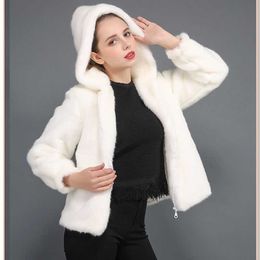 Imitation Rex Rabbit Fur Imitation Fur Mink Fur Hooded Coat Women's Short 211207