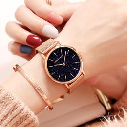 Wristwatches Ladies Gold Stainless Steel Quartz Watch Japanese Movement Band Sky Stars And Dial Waterproof