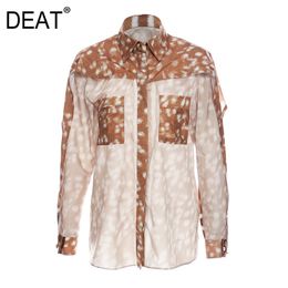 Spring And Summer Fancy Colour Printed Cape Style Long Sleeve Shirt Fake Two Piece Female High Street GX1252 210421