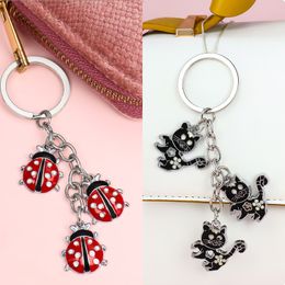 Alloy animal insect combination set keychain key ring pendant Creative turtle cat panda dog crocodile and frog gift penda