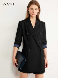 AMII Minimalism Autumn Causal Women Set Solid Lapel Double Breasted Office Coat High Waist Loose Shorts Female Suit 12060012 210930