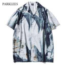 Tie Dye Shirt Men Casual Short Sleeve Mens Shirt Summer Beach Holiday Casual Camisas Oversized Loose Chemise Homme Comfortable 210524