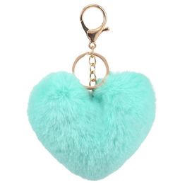 Anahtarlıklar kalp topu pom anahtar zincir kabarık sahte tavşan kürk pompom kadın çanta kolye takı anahtar zincirleri parti hediyesi