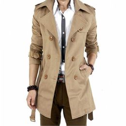 Men's Windbreaker Jacket Vintage Black Khaki Spring Autumn Business Trench Male Double Breasted Retro Classic Long Coat Men 211011