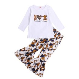 Clothing Sets Lioraitiin 1-5Years Toddler Baby Girl 2Pcs Fashion Set Autumn Long Sleeve Animal Printed Top Flared Pants