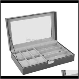 Pouches, Bags Packaging & Display Jewelry Drop Delivery 2021 Synthetic Leather Transparent Cover Exposure Box With 6 Grids And 3 Storage Glas