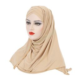 Instant Muslim Head Cover One Piece Amira Hijab Pure Color Wrapped Turban Scarf Shawls Islamic Prayer Headwrap Ramadan Headwear