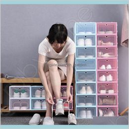 Bins Housekeeping Organisation Home Garden Thicken Clear Plastic Dustproof Storage Transparent Shoe Boxes Candy Colour Stackable Shoes