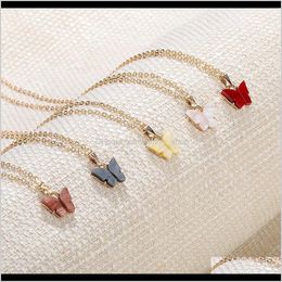 Pendants Drop Delivery 2021 Colourful Butterfly Pendant Necklace Gold Chains For Women Simple Temperament Resin Stone Druzy Necklaces Jewellery