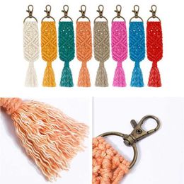 Tassel Macrame Keychains for Women Boho Handmade key Holder Keyring Macrame Bag Charm Car Hanging Jewellery Gifts G1019