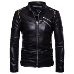 Men's Jackets ISurvivor 2021 Autumn Leather Jacket Black Brown Fashion Stand Collar Coat Locomotive