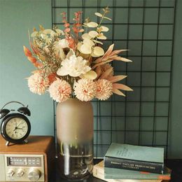 Ins Design Artificial Flower Bouquet Peony Dandelion Eucalyptus Silk Fake Centerpiece for Home Wedding Party Decor 211023