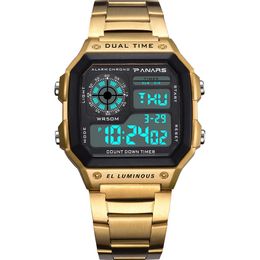 Men Sport Watch Luminous LED Digital Plastic Dial Stainless Steel Strap Watch for Men 50M Waterproof Wristwatch Montre Homme G1022