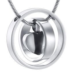 Mirror Polished Engravable Ashes Heart In Two Circles Blank Urn Necklace 316L Stainless Steel Cremation Pendant Necklaces