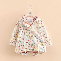 Spring Autumn 2 3 4 6 8 10 12 Years Children Outwear Cartoon Print Long Sleeve White Hooded Jacket For Baby Kids Girls 210529