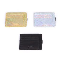 Women Laser ID Cash Card Holder Silver Leather Slim Wallet Fashion Shinning Business Credit Card Protector Case Purse