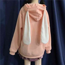 Deeptown Kawaii Hoodie Winter Fashion Korean Style Bunny Coat Sweatshirt Long Sleeve Cute Plus Size Zip Up Hoodie 210816