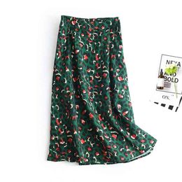 Colourful Leopard Print Long Skirt Women Ladies Green High Waist Split A-line Maxi Skirt Female 210412