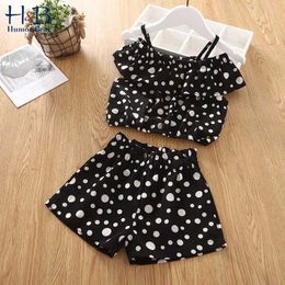 Humor Bear Baby Girl Clothes Suit Summer Cute New Fashion Sling Fruit T-shirt+Pocket Pants Two-piece Suit Children's Clothes Set X0902
