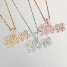 High Quality Gold Plated Bling Setting CZ Letters Custom Name Necklace for Women Men with 3mm 24inch Rope Chain246n