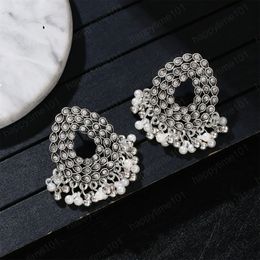 Classic Women White Crystal Water Drop Indian Earrings Bijoux Vintage Pearls Dangle Earrings Wedding Jewelry
