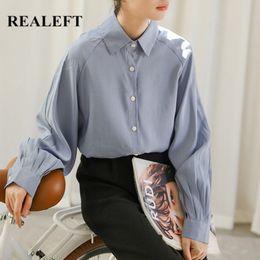 Spring Summer Solid Chiffon Women's Shirt Female Single Breasted Tops Long Sleeve Korean Style Casual Loose Blouses 210428