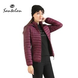 SANTELON Winter Women Thin Padded Jacket Coat Lady Short Parka Outdoor Warm Clothing Female Portable Ultralight Outwear S20006 210923